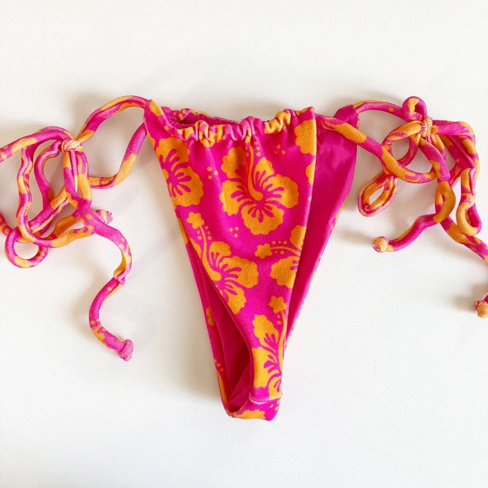 Frankie's Bikinis Women Tatum Terry Hibiscus Honey Floral Wrap Bikini Set Size M
